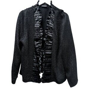 Avenue Evening Jacket Plus Size 18/20 Black Crinkle  Ruffle Womens Party Top